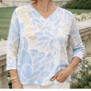 Chico's‎ Sweater Women's Size 0 Medium Floral Print V Neck Pullover Ladies